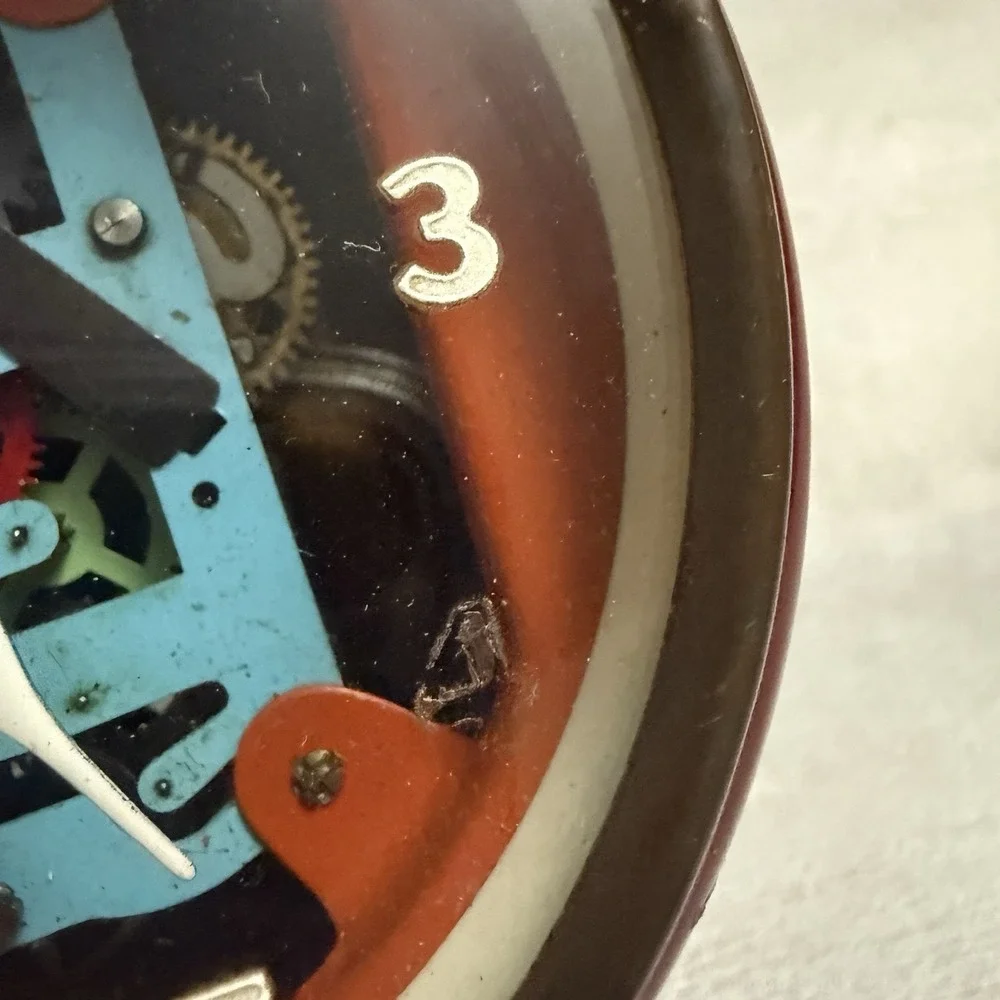 Vintage Brass Busy Boy Mechanical Alarm‎ Clock Made In Germany - Untested Red